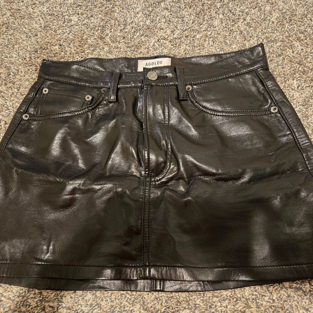 Agolde Liv Recycled Leather Black Mini Skirt Detox 25